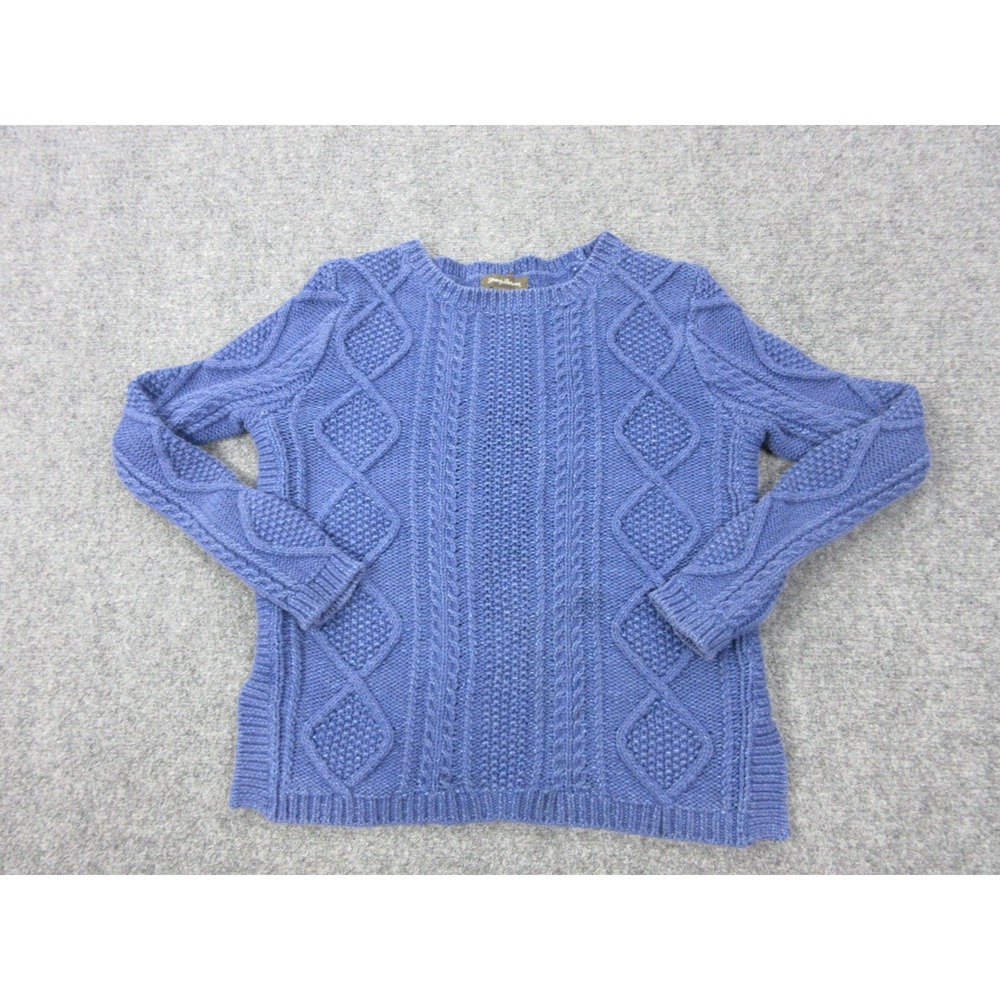 Tommy Bahama Sweater Womens Small Blue Cable Knit Crewneck Pullover Cotton Nylon